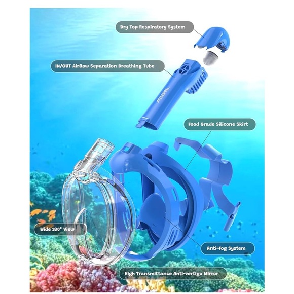 Acure Kids Beginners Blue Snorkel Mask - Picture 3 of 8